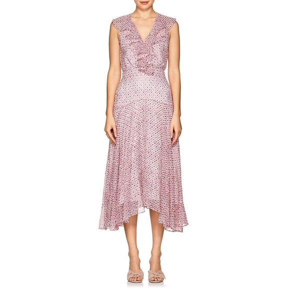 SALONI Rita Floral Silk Midi Pink Dress - Picture 1 of 6